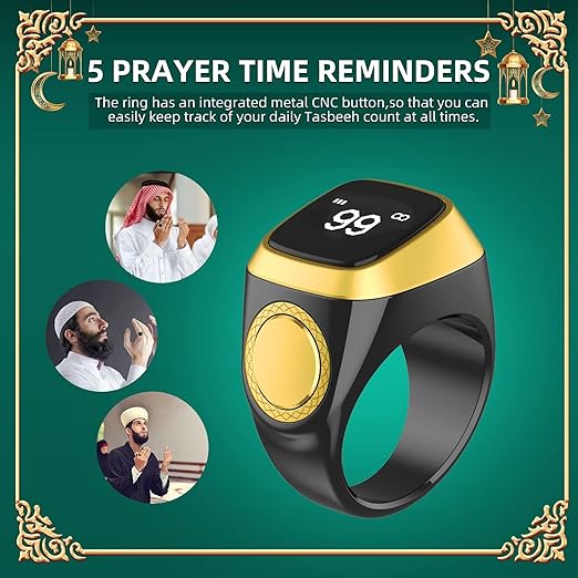 Qibla Ring Tasbih Counter Prayer Reminder