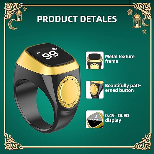 Qibla Ring Tasbih Counter Prayer Reminder